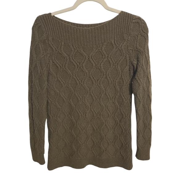 LOFT | Women's Olive Green/Brown Cable Knit Wool Blend Sweater (Size Medium) - Picture 14 of 14